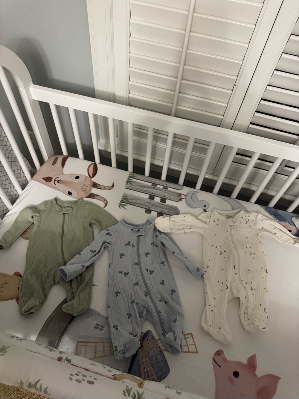 Carter's Three Ribbed Zip Footed Sleepers - Sage Green, Light Blue, Cream